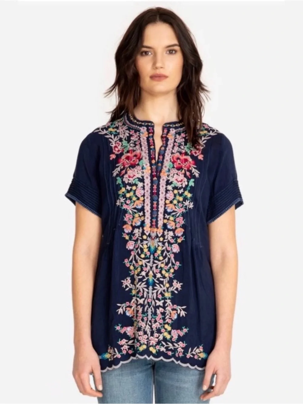 JOHNNY WAS RAINA FLORAL EMBROIDERY PINTUCKED TOP - Picture 11 of 16